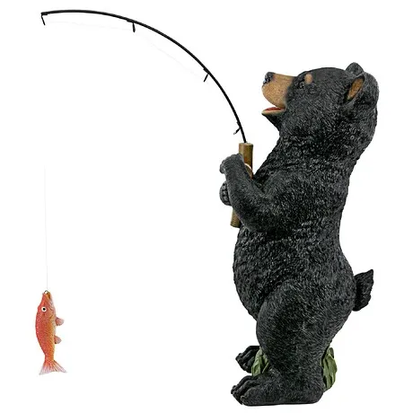 Hooked on Fishing, Black Bear Cub Fisherman Statue