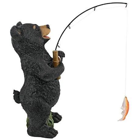 Hooked on Fishing, Black Bear Cub Fisherman Statue