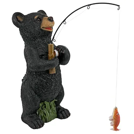 Hooked on Fishing, Black Bear Cub Fisherman Statue