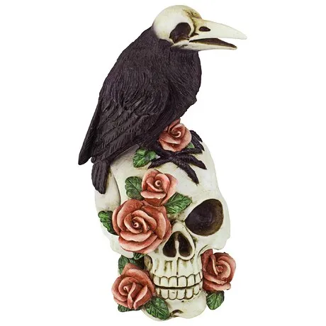 Raven and Roses Day of the Dead Skull Statue