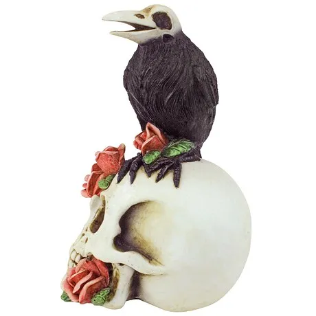Raven and Roses Day of the Dead Skull Statue