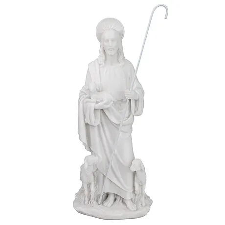 Jesus the Good Shepherd Marble Resin Statue: Desktop