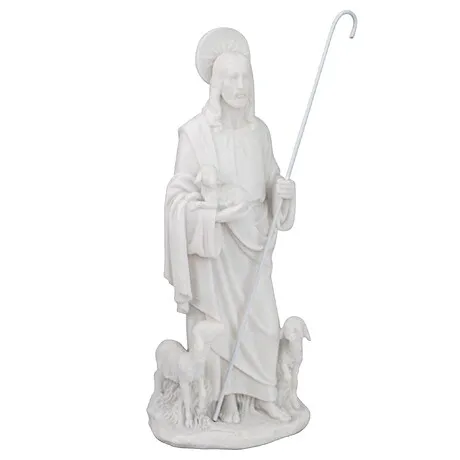 Jesus the Good Shepherd Marble Resin Statue: Desktop