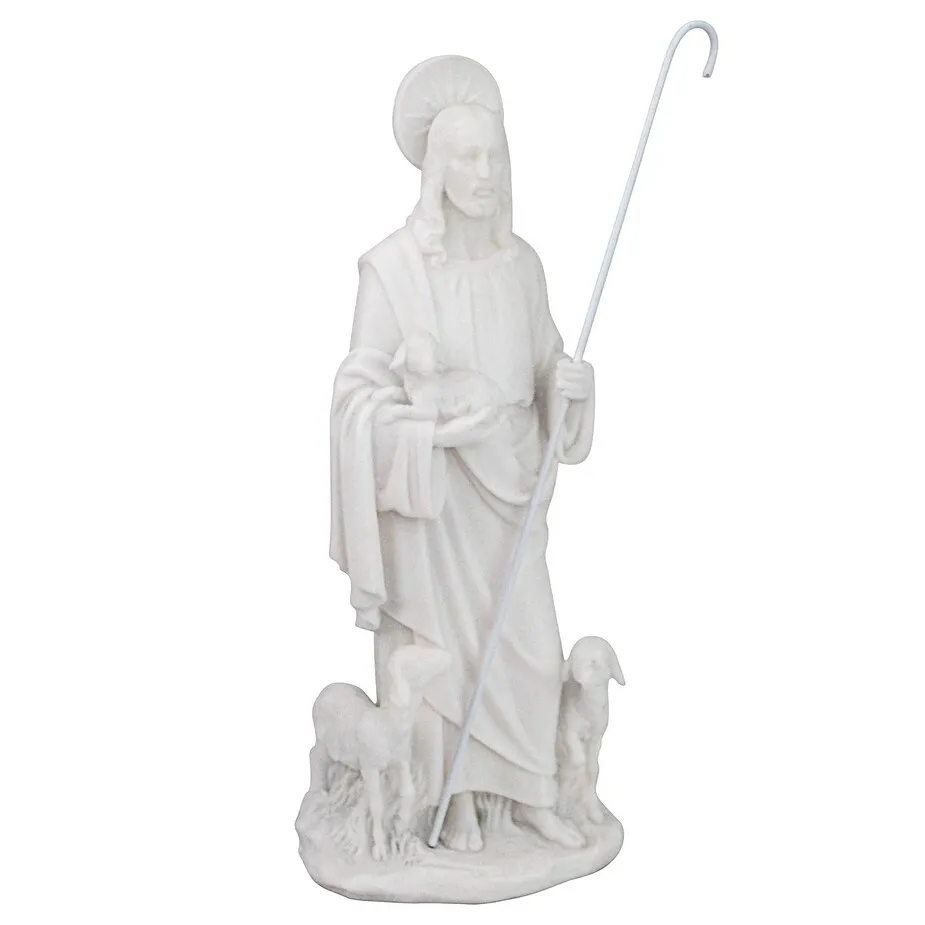 Jesus the Good Shepherd Marble Resin Statue: Desktop