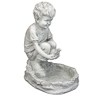 Tommy at the Turtle Pond Little Boy Birdbath Statue