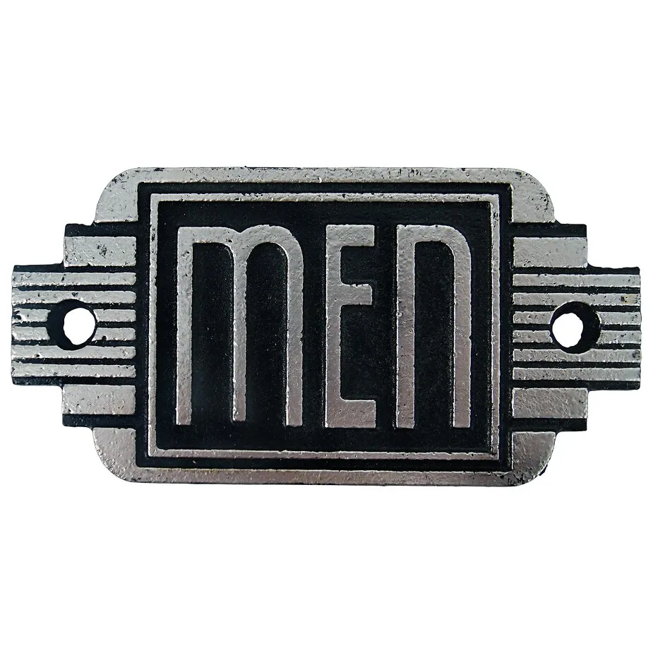 Streamlined Art Deco Cast Iron Men's Room Door Sign