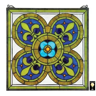 Fleur de Lis Quatrefoil Stained Glass Window