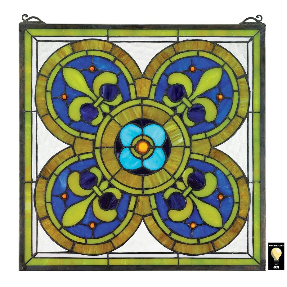 Fleur de Lis Quatrefoil Stained Glass Window
