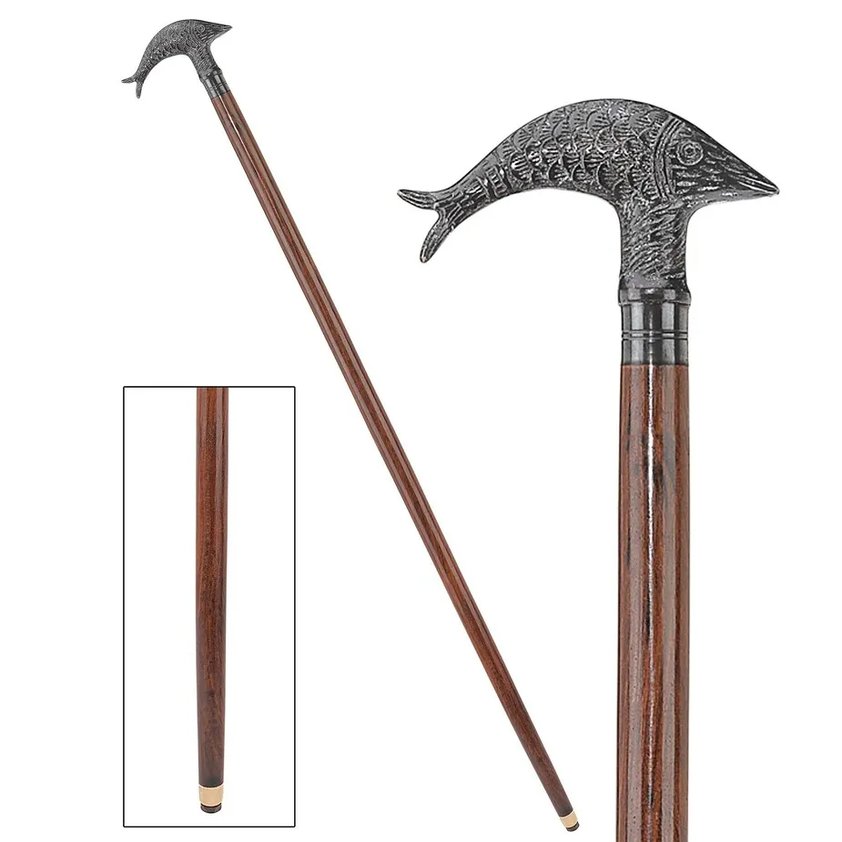 Dolphin Derby Handled Solid Hardwood Walking Stick