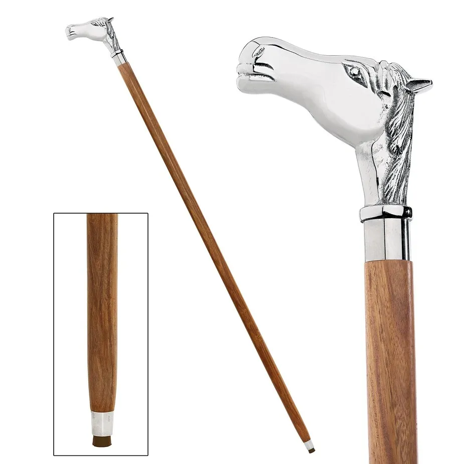 Empress Collection: Playing the Ponies, Horse Chrome Solid Hardwood Walking Stick